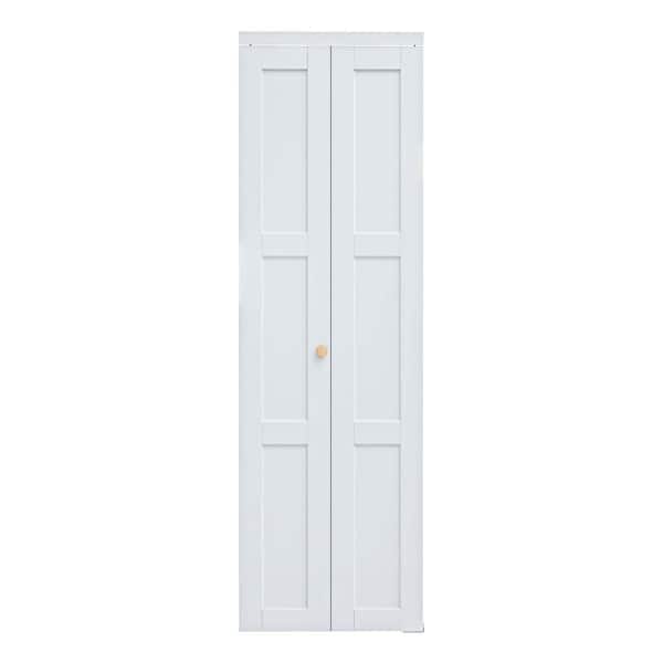 24 in. x 96 in. 3-Lite Solid Core Panel White Primed Composite MDF Interior Closet Bi-fold Door with Hardware Kit