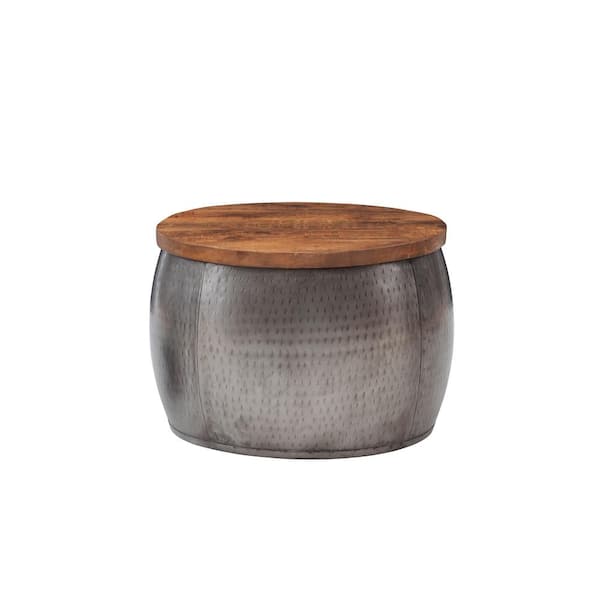 Powell Company Wagner Metal 22.5 in. Small Pewter Round Wood Top Coffee Table with Storage