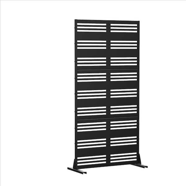 72 in. H x 35 in. W Dark Black Galvanized Metal Wall Sculptures Rectangle Outdoor Privacy Screens Garden Fence Louvered