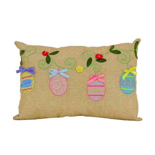 National Tree Company 18 in.x 10 in. Decorated Eggs Easter Pillow