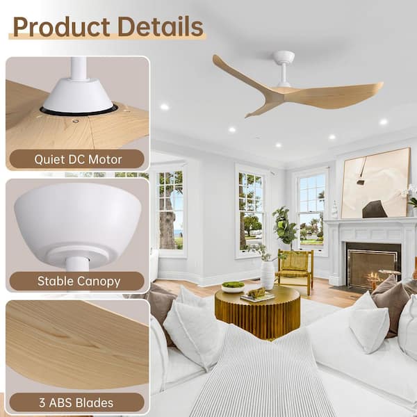 Sofucor 52” Outdoor Ceiling Fan No Light – Remote Control, Reversible DC Motor, 3 ABS Blades For Patios & Bedrooms