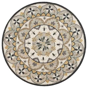 Gray/Ivory 6 ft. Round Wool Area Rug