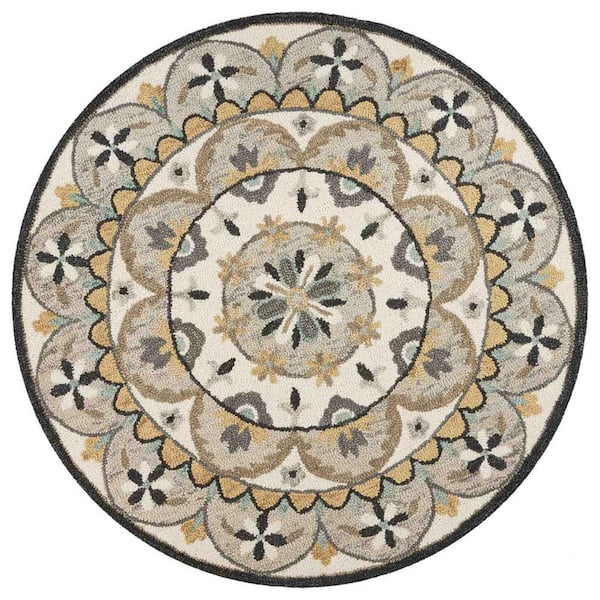 HomeRoots Gray/Ivory 6 ft. Round Wool Area Rug
