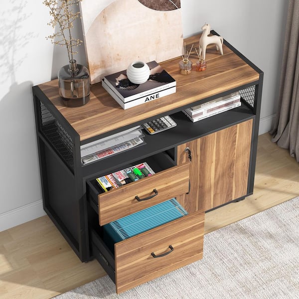 Atencio 2-Drawers Brown and Black Engineered Wood 31.4 in. W Lateral File Cabinet
