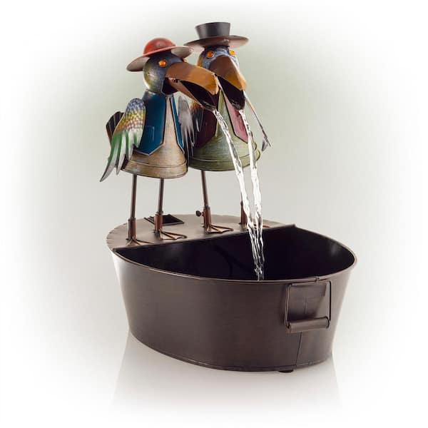 Alpine Corporation - 20 in. Tall Outdoor Metal Crow Water Fountain Yard Art Decor