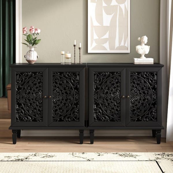 Black 31.5 in. H Solid Wood Accent Storage Cabinet with 2-Door