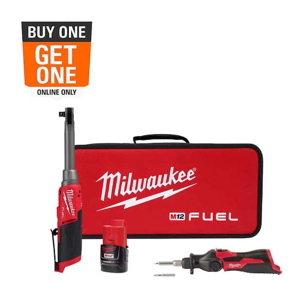 Milwaukee M12 FUEL 12V Lithium-Ion Brushless 3/8 in. Extended Reach High Speed Cordless Ratchet Kit & M12 Soldering Iron