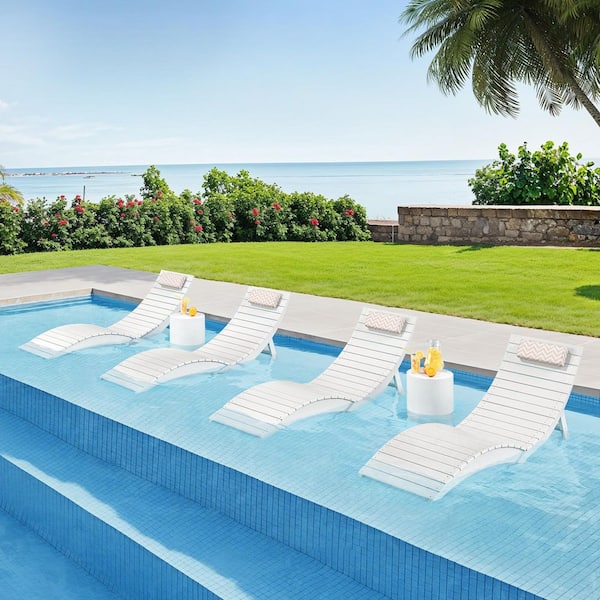 White Folding 4-Piece HDPS Plastic Aquawave Outdoor Chaise Lounge with Cushions Up to 11 in. Deep