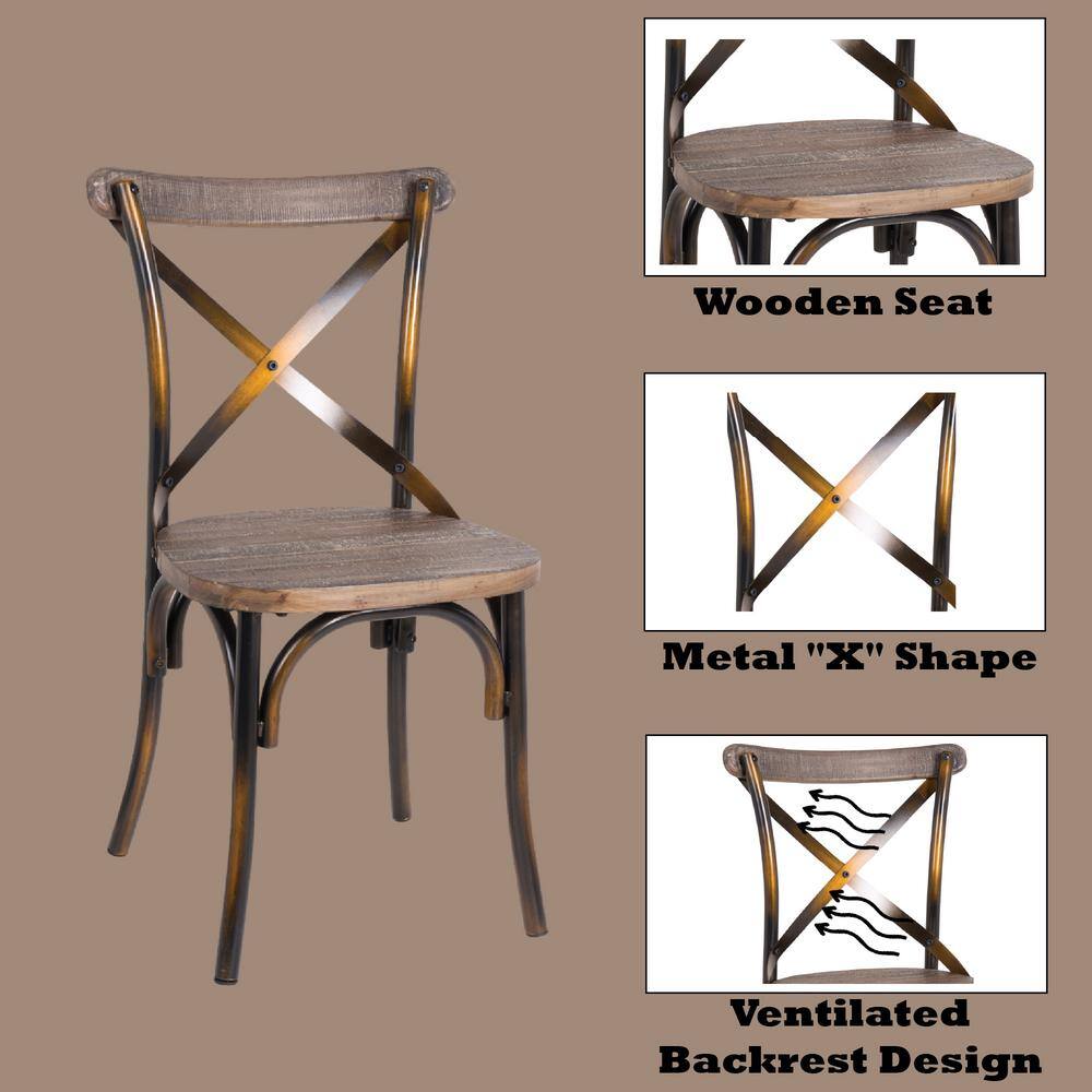 Antique Copper & Oak Metal Cross Back Side Chair