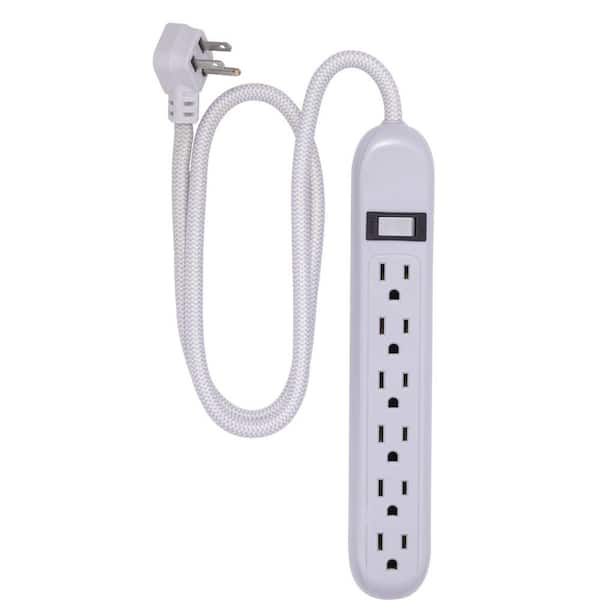 Cordinate 6-Outlet Surge Protector Power Strip with 3 ft. Braided Extension Cord Decorative, Gray