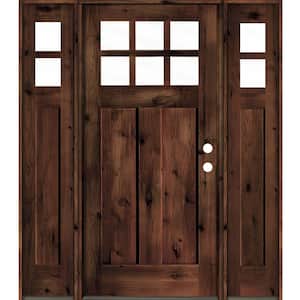 60 in. x 80 in. Knotty Alder Left-Hand/Inswing 6-Lite Clear Glass Red Mahogany Stain Wood Prehung Front Door with DSL