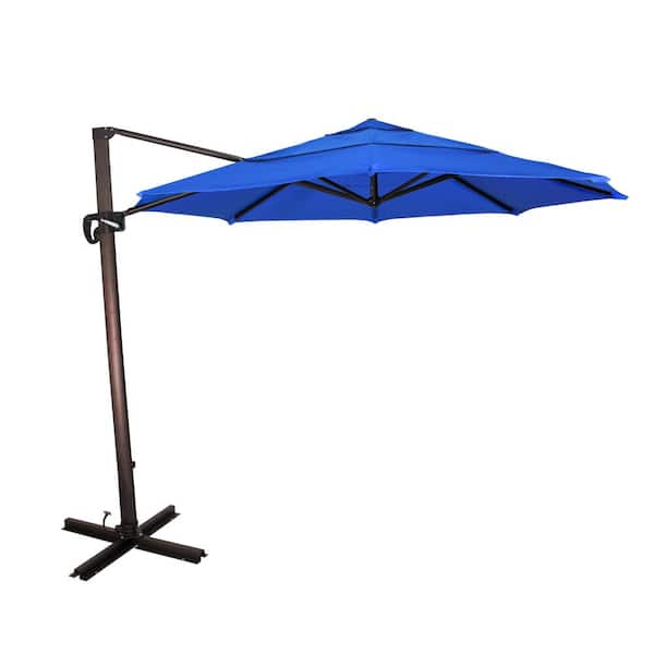 California Umbrella 11 ft. Bronze Aluminum Cantilever Patio Umbrella with 360 Tilt and Crank Lift in Pacific Blue Sunbrella