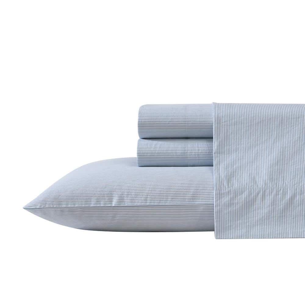 Twin Sea Mist Cotton Percale Stripe Sheet Set