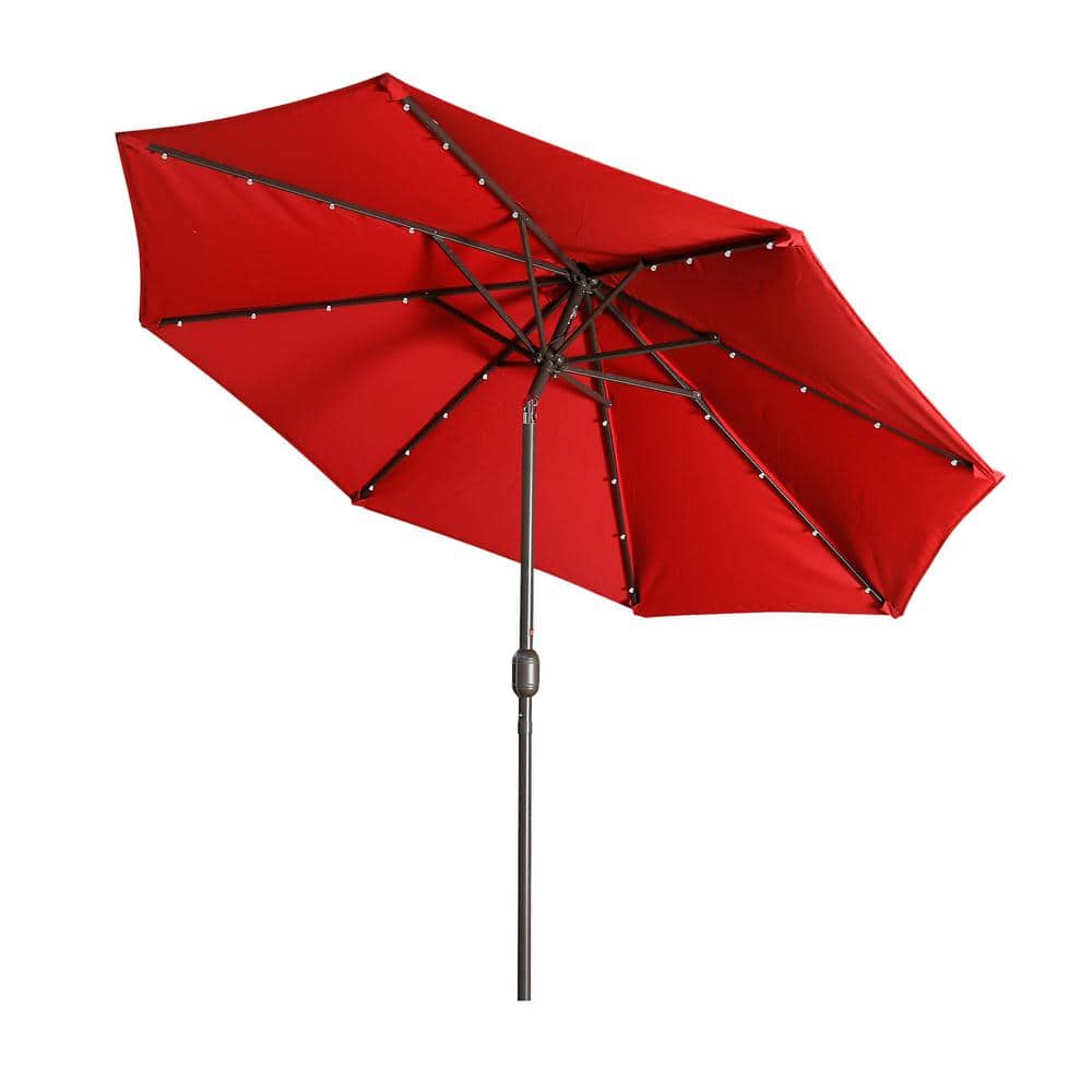 9 ft. Patio Umbrella Outdoor Market 32-LED Solar Umbrella with Tilt and Cra