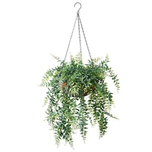 21 in. Artificial Hanging Basket with Fern Leaves