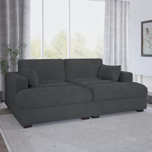 83.9 in. Modern Square Arm Corduroy Fabric Upholstered Sectional Sofa in. Gray With Two Pillows And Wood Leg