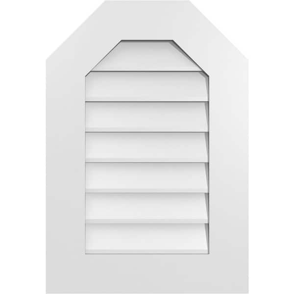 Ekena Millwork 18 in. x 26 in. Octagonal Top Surface Mount PVC Gable Vent: Decorative with Standard Frame