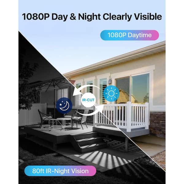 8-Channel H. 265+ DVR Home Security System with 4 Wired 1080P Full HD Outdoor Dome Cameras, 80 ft. Night Vision, White