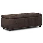 Hamilton 48 in. Wide Transitional Rectangle Storage Ottoman in Distressed Brown Faux Leather