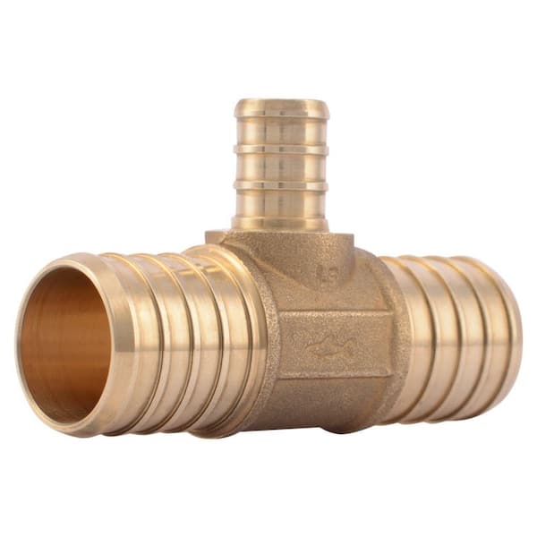 SharkBite 1 in. x 1 in. x 1/2 in. PEX Barb Brass Reducing Tee Fitting