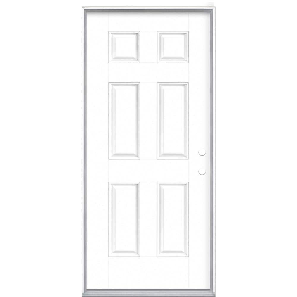 36 in. x 80 in. 6-Panel Ultra Pure White Left Hand Inswing Painted Smooth Fiberglass Prehung Front Door, Vinyl Frame price history on PriceWatchPro