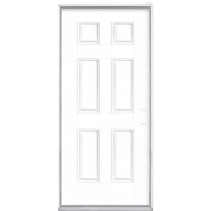 36 in. x 80 in. 6-Panel Ultra Pure White Left Hand Inswing Painted Smooth Fiberglass Prehung Front Door, Vinyl Frame