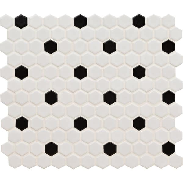 Adelaide Black and White 1 in. Hexagon 10in.x12in.x0.24 in.Matte Porcelain Mesh-Mounted Mosaic Tile (0.83 sq. ft. /Each)