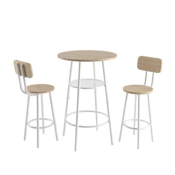 COOLSHARK Outdoor/Indoor Wood Top Patio High Top Bistro Set, 3-Piece Tall Bistro Table and Chairs Set with Backrest and Partition