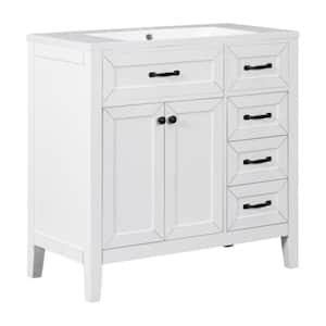BY10 36.00 in. W x 18.00 in. D x 36.00 in. H Single Sink Freestanding Bath Vanity in White with White Top