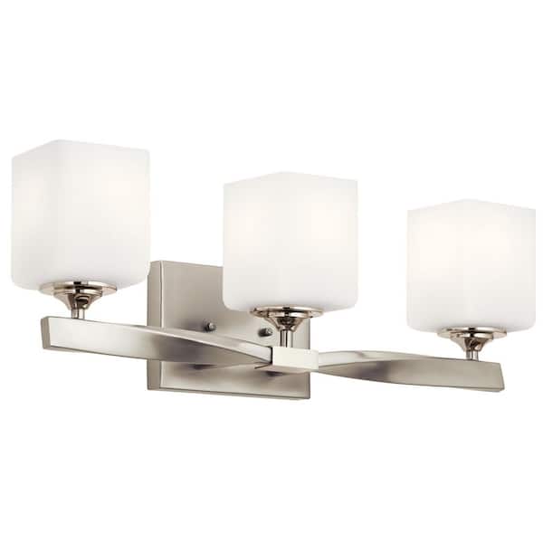 Marette 22.75 in. 3-Light Brushed Nickel Contemporary Bathroom Vanity Light with Satin Etched Cased Opal Glass