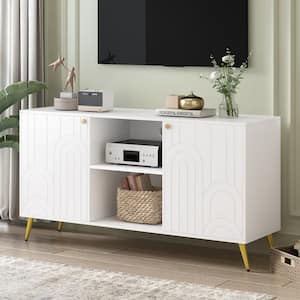 White TV Stand Fits TV's up to 55 in. with Adjustable Shelf, Metal Legs, Handles and Anti-Tip Device