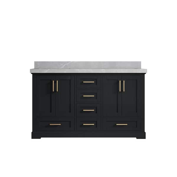 Willow Collections Boston 60 in. W x 22 in. D x 36 in. H Double Sink Bath Vanity in Wrought Iron with 2 in. Pearl Gray qt. Top
