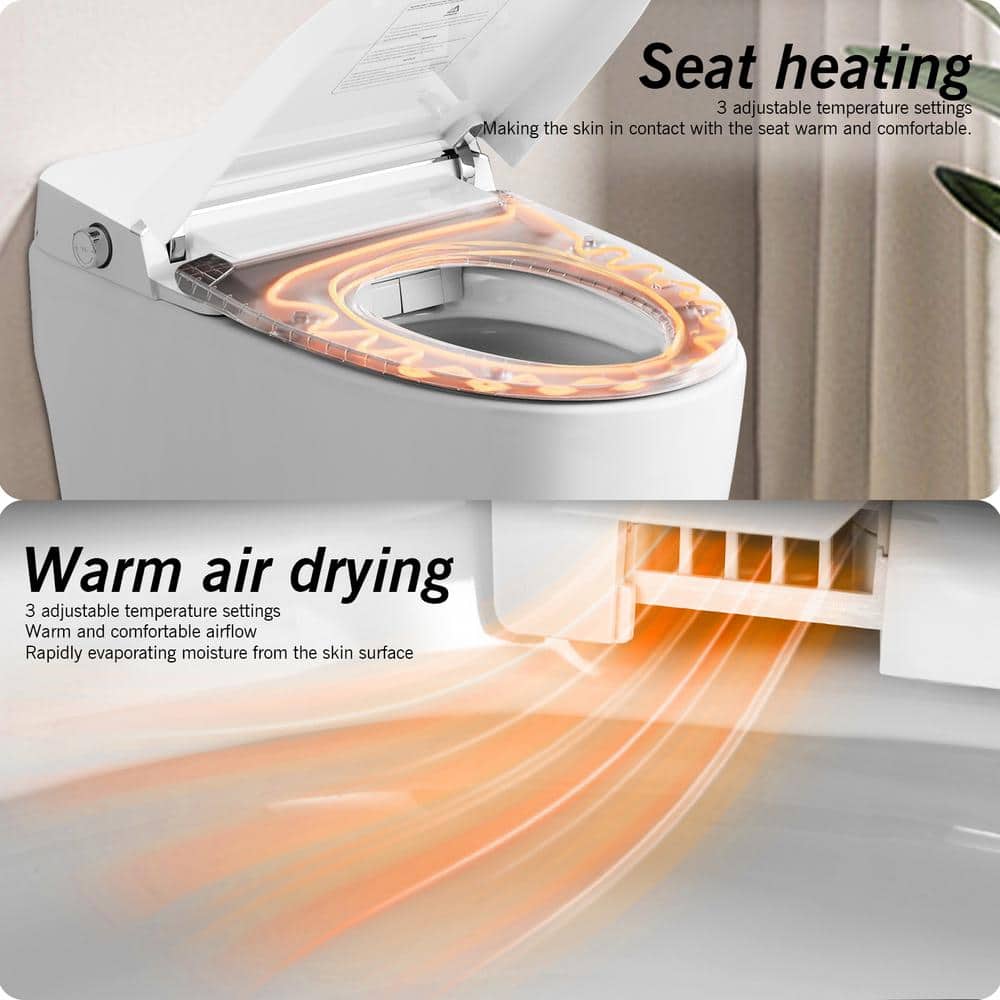 White Ceramic Smart Toilet Bidet Combo with Heated Seat and Remote Control