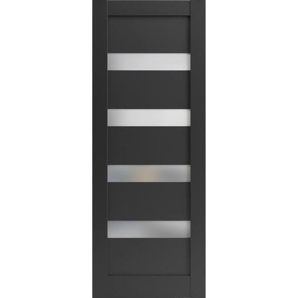 32 in. x 80 in. Solid MDF Frosted Glass Black Matte Interior Door Slab