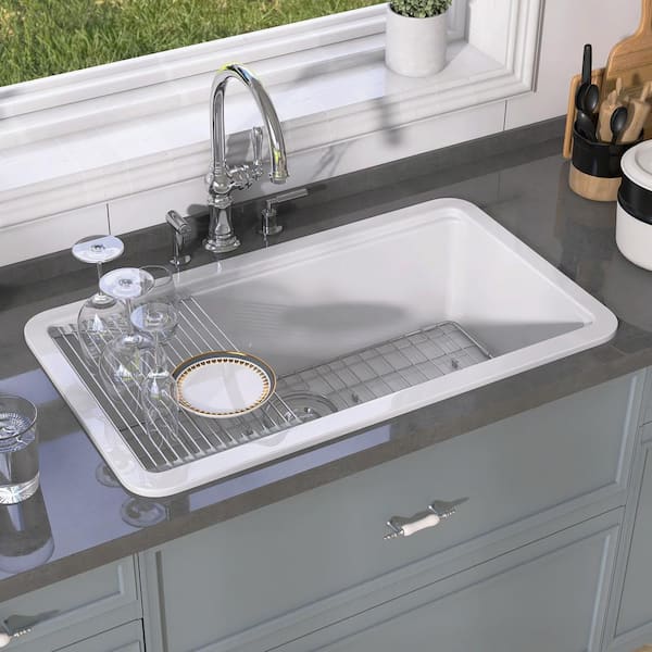 Zeafive 33 in. White Kitchen Sink Drop-In/Undermount Dual