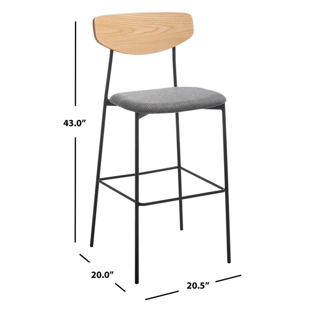 Mid-Century Saddle Style Oak and Grey Leather Barstool