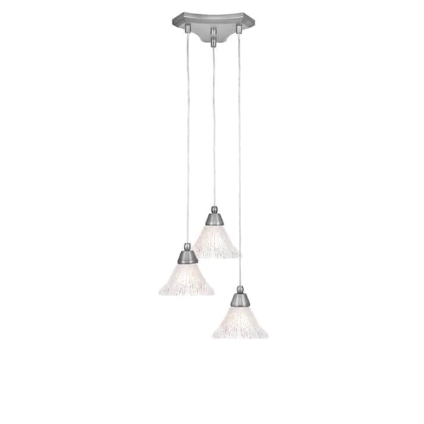 Unbranded Condor 3 Light Brushed Nickel, Cluster Pendant Light with 7 in. Frosted Crystal Glass Shades, No bulbs included