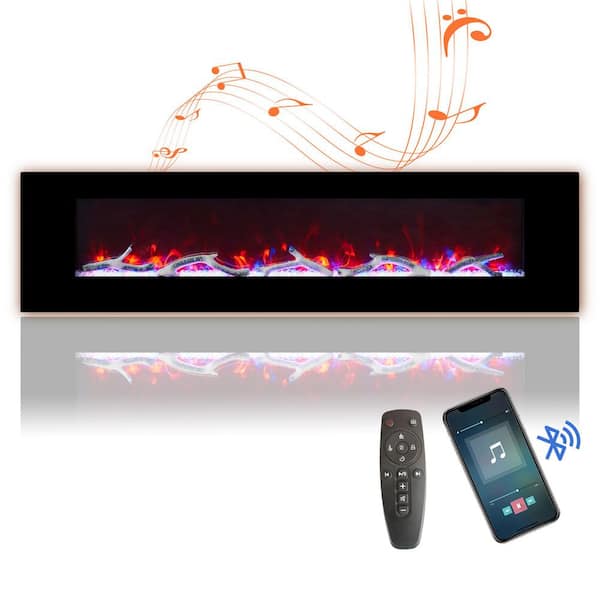 Mondawe 72 in. 5120 BTU Wall-Mounted Electric Fireplace Insert with Double Overheat Protection and 2-Speaker Stereo Sound