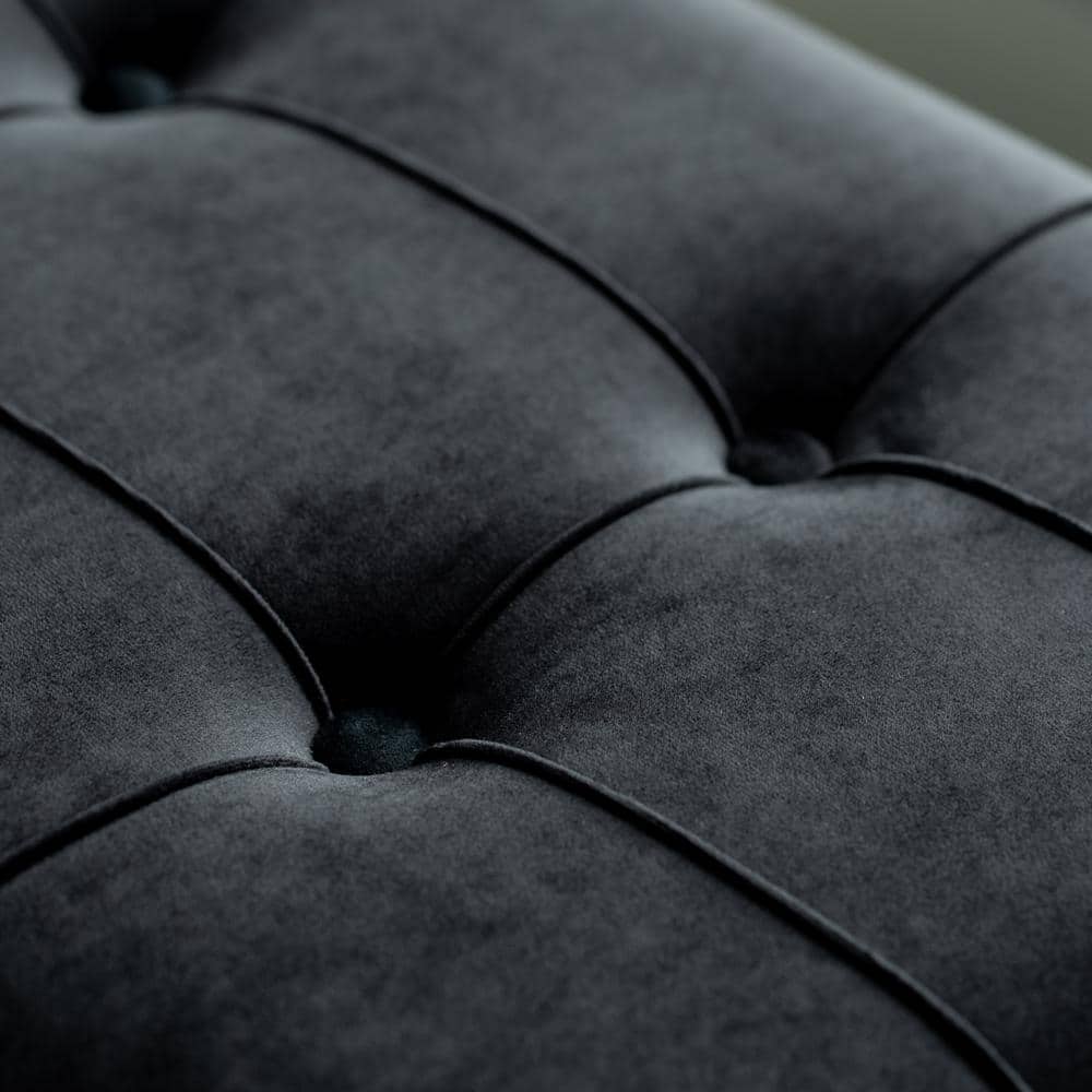 Elegant Black Velvet Storage Ottoman with Golden Metal Legs