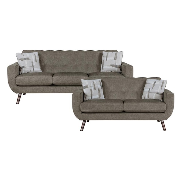 Lazzara Lbiza 86.5 in. W Straight Arm Microfiber Rectangle 2-Piece Living Room Sofa Set in Brown