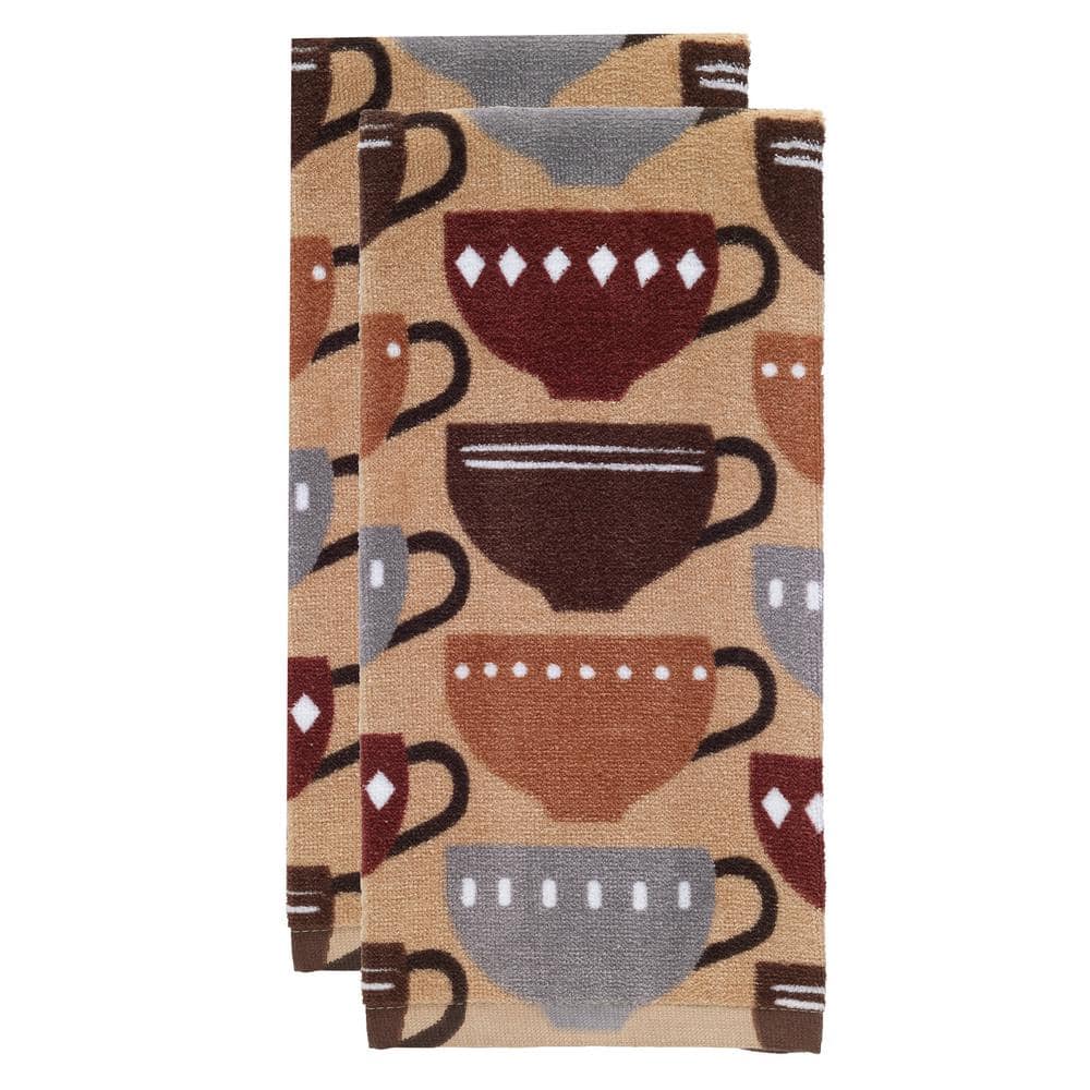 T-Fal Pigment Print Dual Woven Kitchen Towel, Two Pack, Coffee Cups