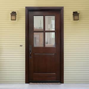 32 in. x 80 in. Farmhouse Ashville Right-Hand Inswing Mahogany Stained Wood Prehung Front Door