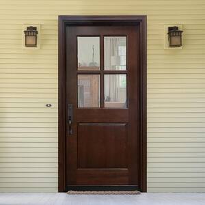 36 in. x 80 in. Farmhouse Ashville Right-Hand Inswing Mahogany Stained Wood Prehung Front Door