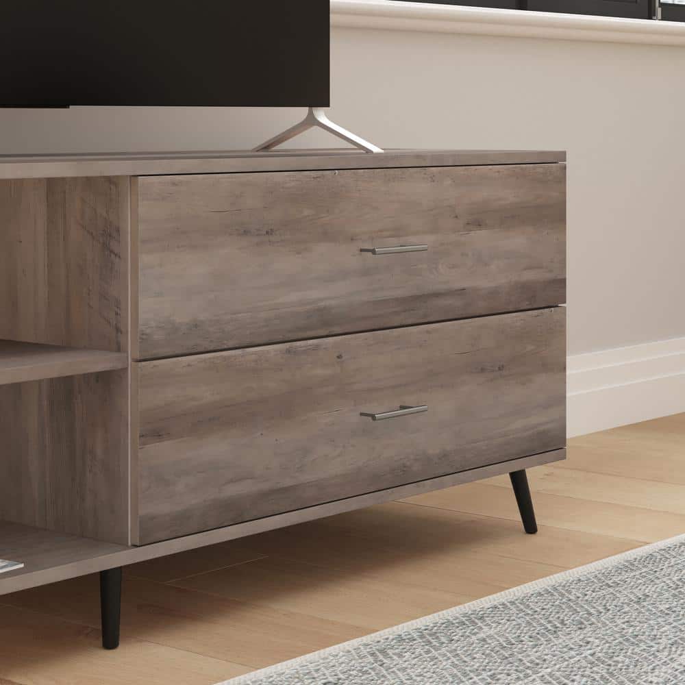 Mid-Century Walnut 65" TV Stand with Adjustable Shelf and Drawers