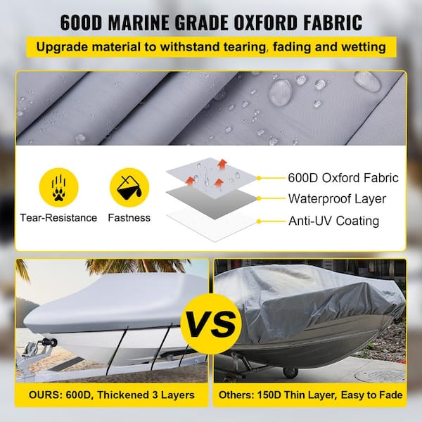 KEMIMOTO Boat Cover 14-16 ft, Heavy Duty 600D UV Resistant Waterproof  Oxford Fabric, Trailerable Boat Cover for V-Hull Tri-Hull Pro-Style Fishing  Boat