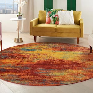 Essentials Flame 8 ft. x 8 ft. Abstract Contemporary Round Area Rug