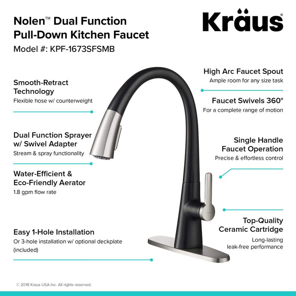 Spot Free Stainless Steel and Matte Black Pull-Down Kitchen Faucet