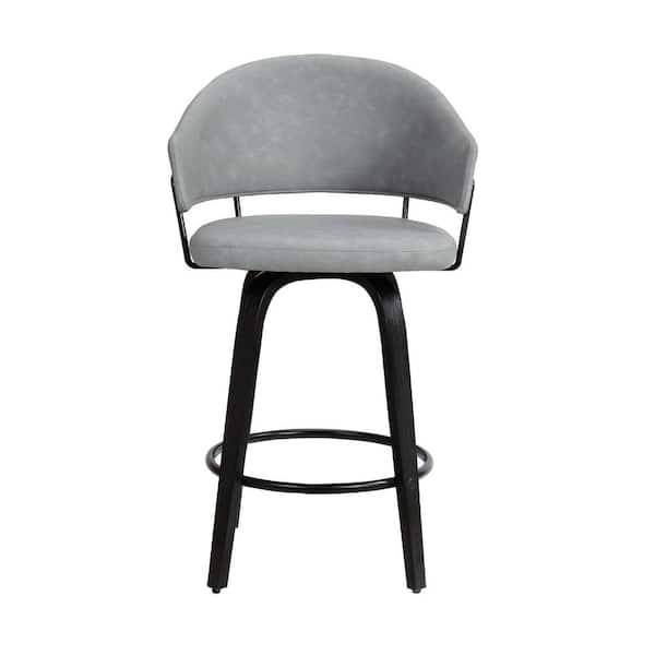HomeRoots 26 in. Dark Grey Faux Leather Black Wood Swivel Bar Stool