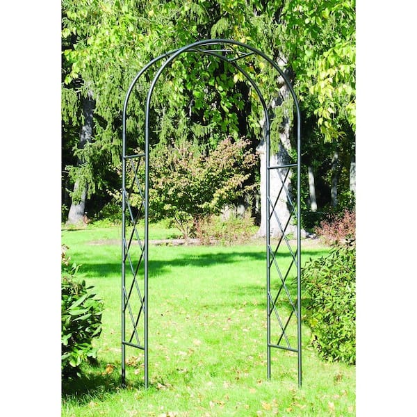 Elegant Handcrafted Lattice Garden Arbor I, 92 in. Tall Graphite Powder Coated Finish