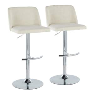Toriano 33 in. Cream Fabric and Chrome Metal Adjustable Bar Stool with Rounded T Footrest (Set of 2)